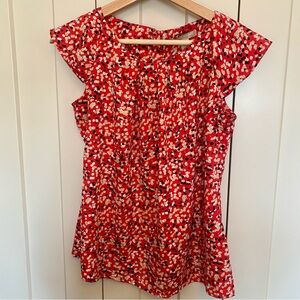 Banana Republic Red Ruffled Flutter Sleeve Blouse